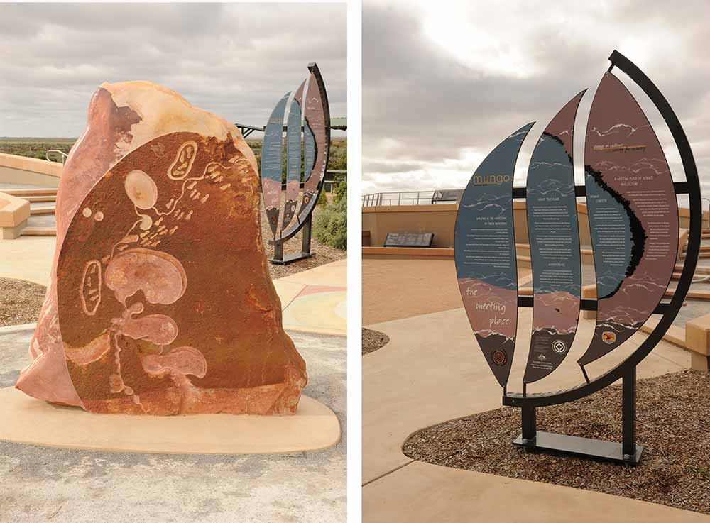 Interpretive signage and cultural installations in place at the Mungo Meeting Place