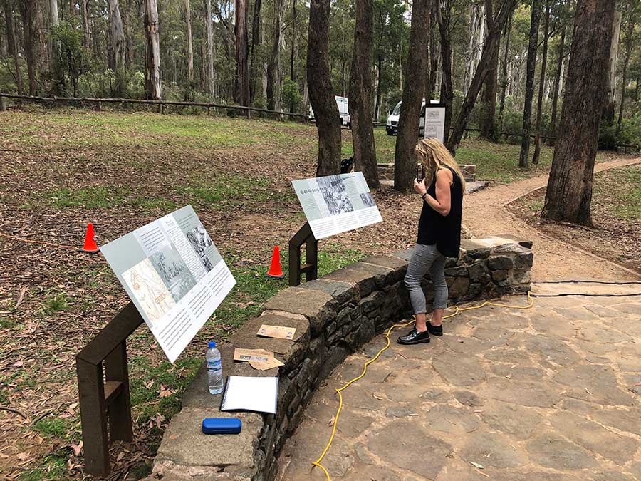 Custom interpretive sign structural designs coupled with bespoke landscape installations were a feature of the redevelopment of the Stringybark Creek Historic Precinct in 2018.
